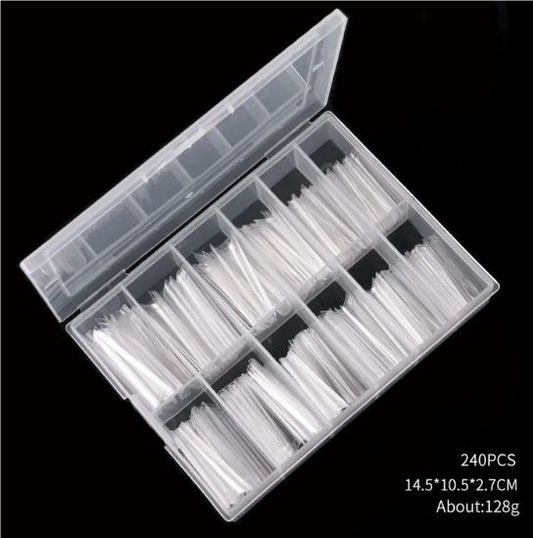 Plastic Half Cover Nail Tips in Tapered Square/ Coffin in box (Long)
