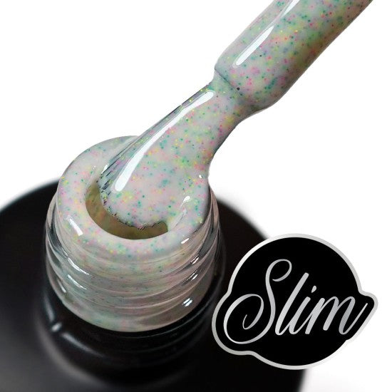 Mystic Nails Gel polish 394 bottle with a colorful glittery top on a white background, featuring the brand 'Slim'.